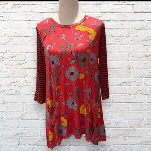 LOGO Lounge Lori Goldstein Tunic Women's Small Long Top Floral and stripes